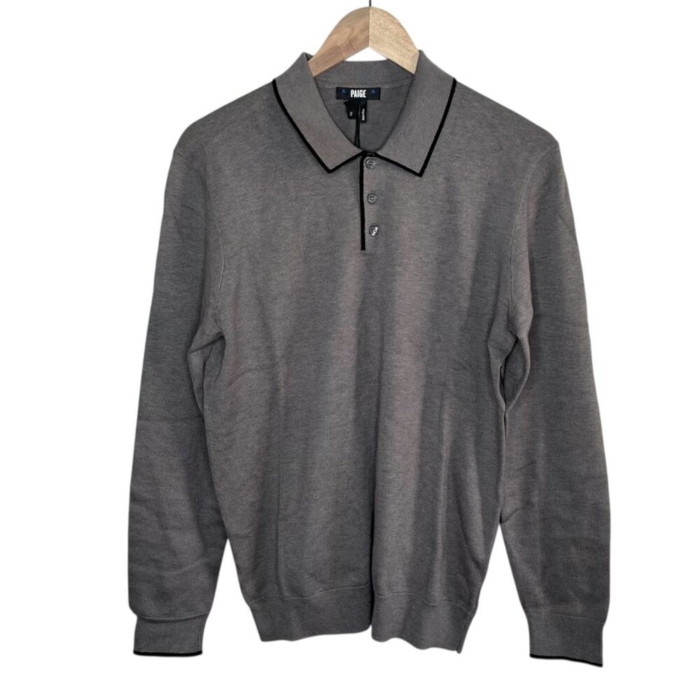 Paige Mens Preppy Dobson Sweater Polo Slate Gray Knit Top Small